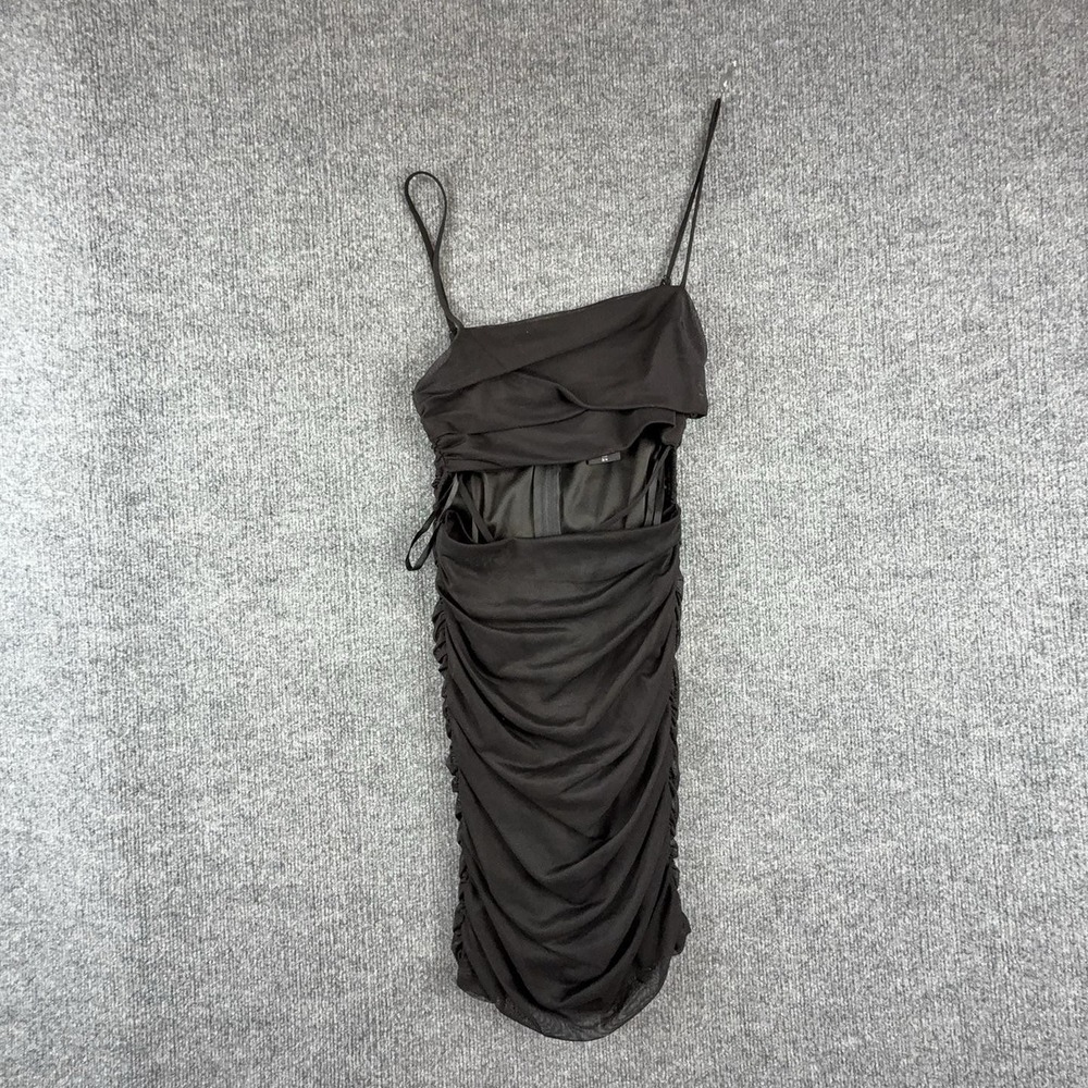 B. Darlin Dress Juniors 3/4 Black Ruched Mesh Bodycon Mini Scoop Neck Party